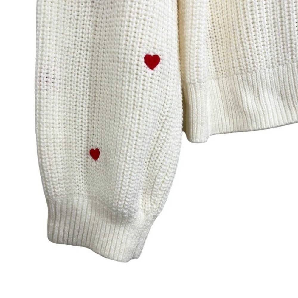 Lucky‎ Brand Valentine Heart Sweater Large White Red Hearts Chunky Knit Pullover - Picture 4 of 8